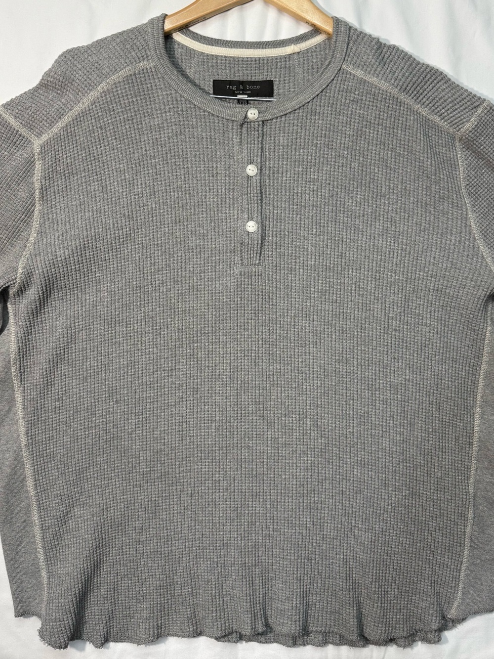 Rag & bone Mens XXL Waffle Knit Henley Shirt Gray Thermal Long Sleeve